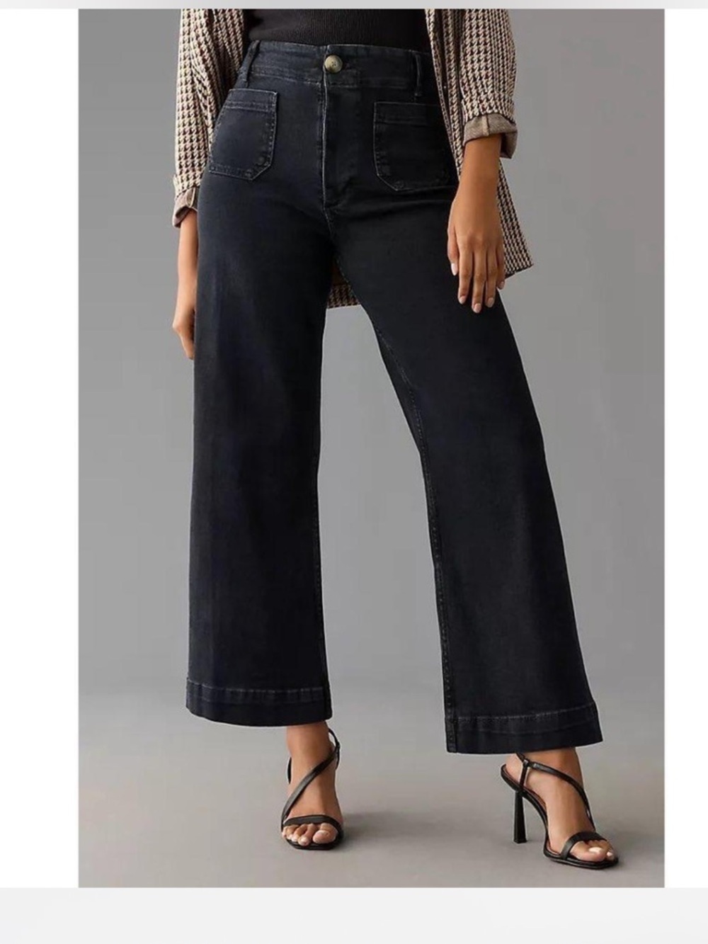 Anthro Maeve The Colette Wide Leg Jeans Black High Rise Crop NWOT Size 34T